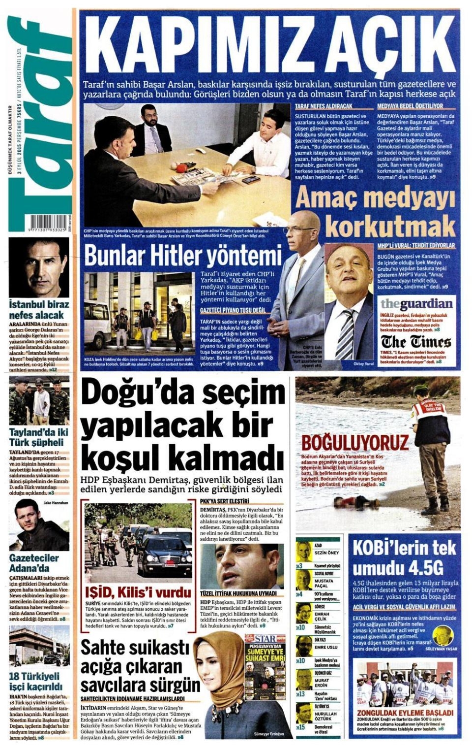 3 Eylül 2015 gazete manşetleri 23