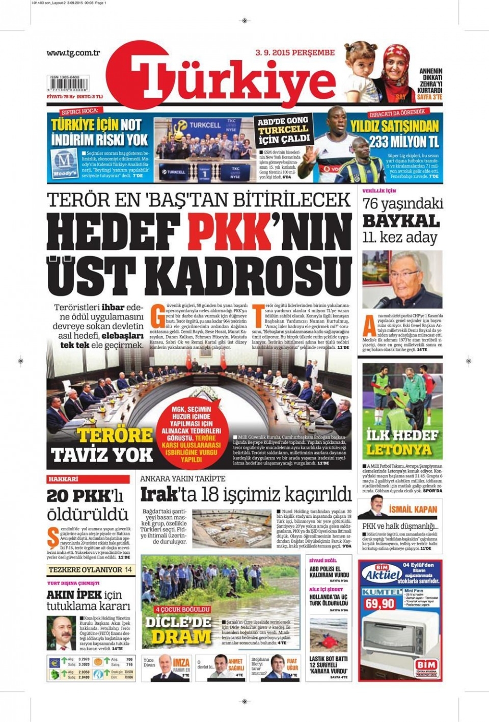 3 Eylül 2015 gazete manşetleri 24