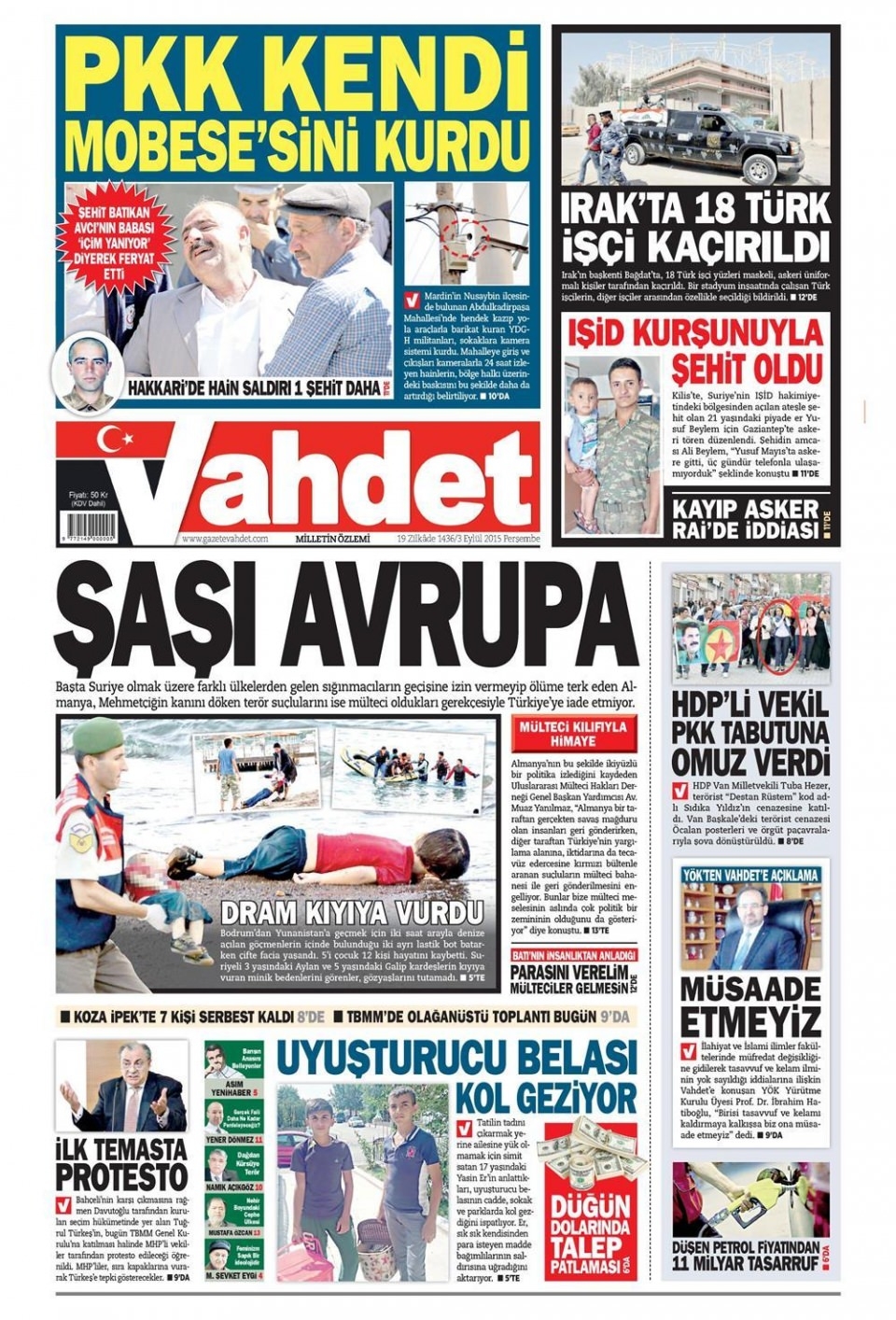 3 Eylül 2015 gazete manşetleri 25