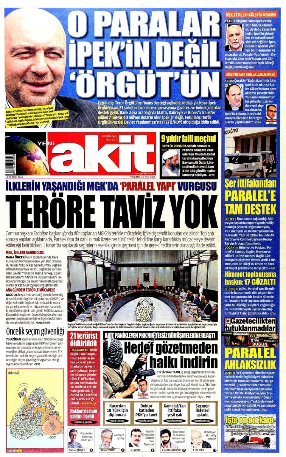 3 Eylül 2015 gazete manşetleri 26