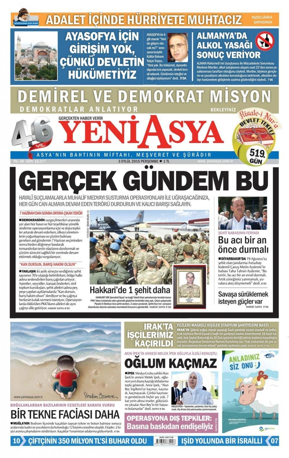 3 Eylül 2015 gazete manşetleri 28