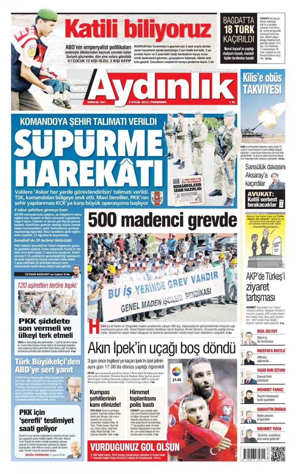 3 Eylül 2015 gazete manşetleri 3