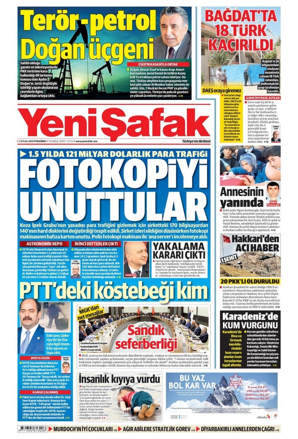 3 Eylül 2015 gazete manşetleri 30