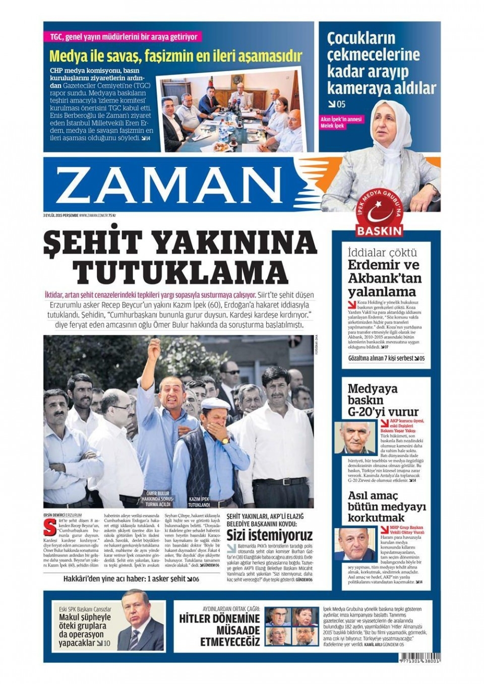 3 Eylül 2015 gazete manşetleri 31