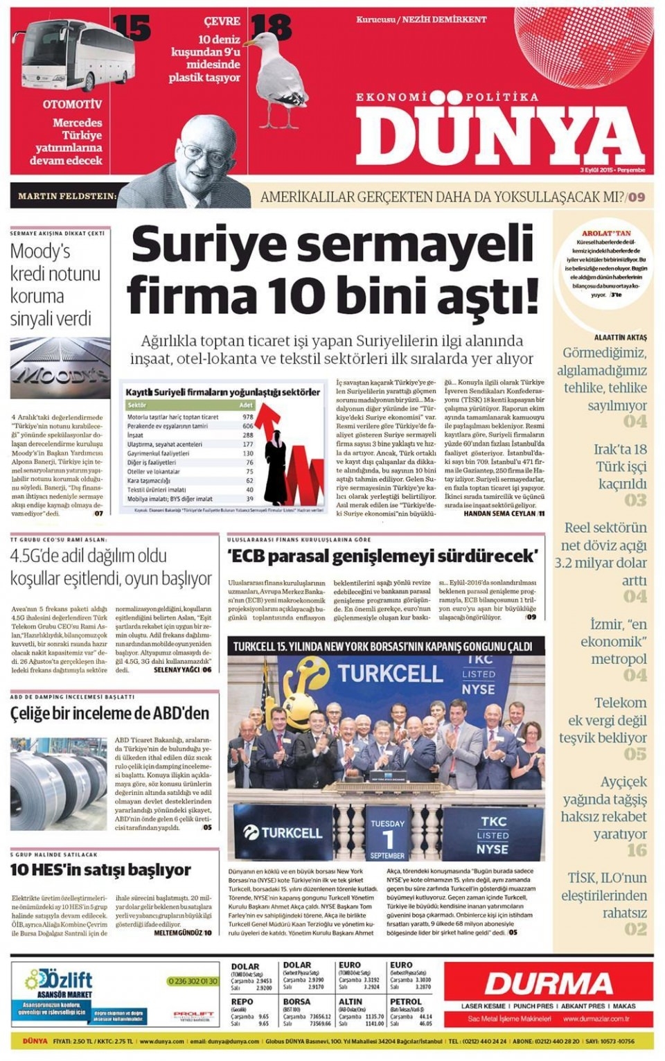 3 Eylül 2015 gazete manşetleri 6