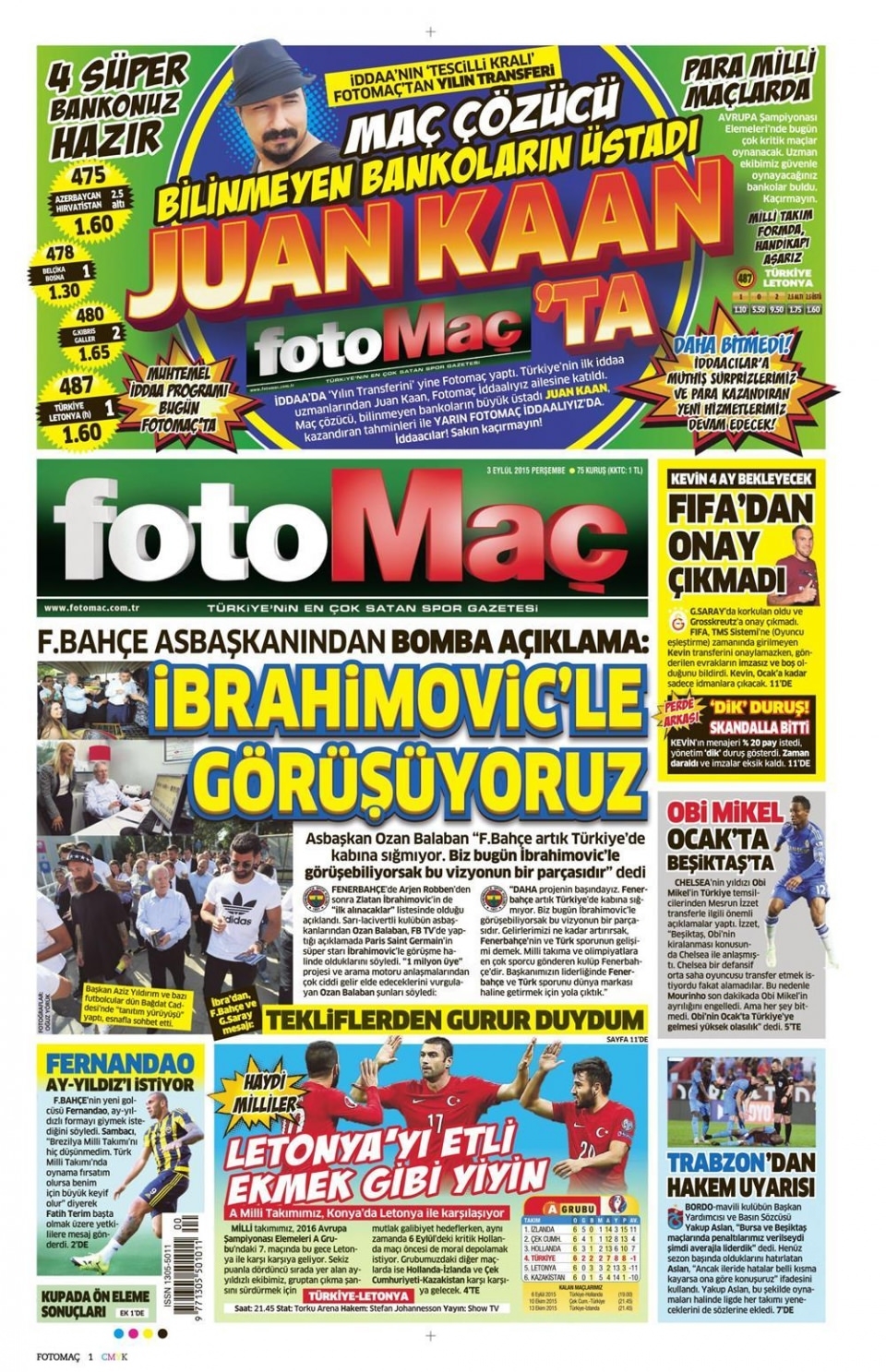 3 Eylül 2015 gazete manşetleri 8