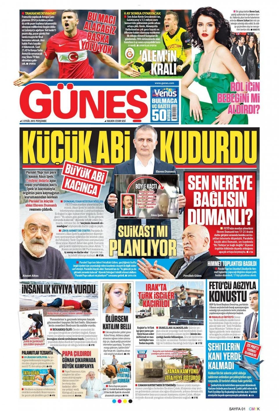 3 Eylül 2015 gazete manşetleri 9