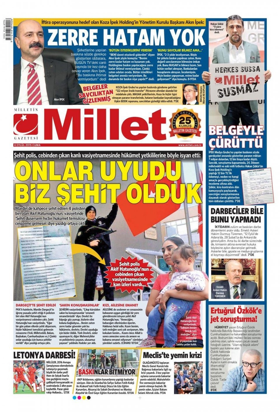 4 Eylül 2015 gazete manşetleri 10