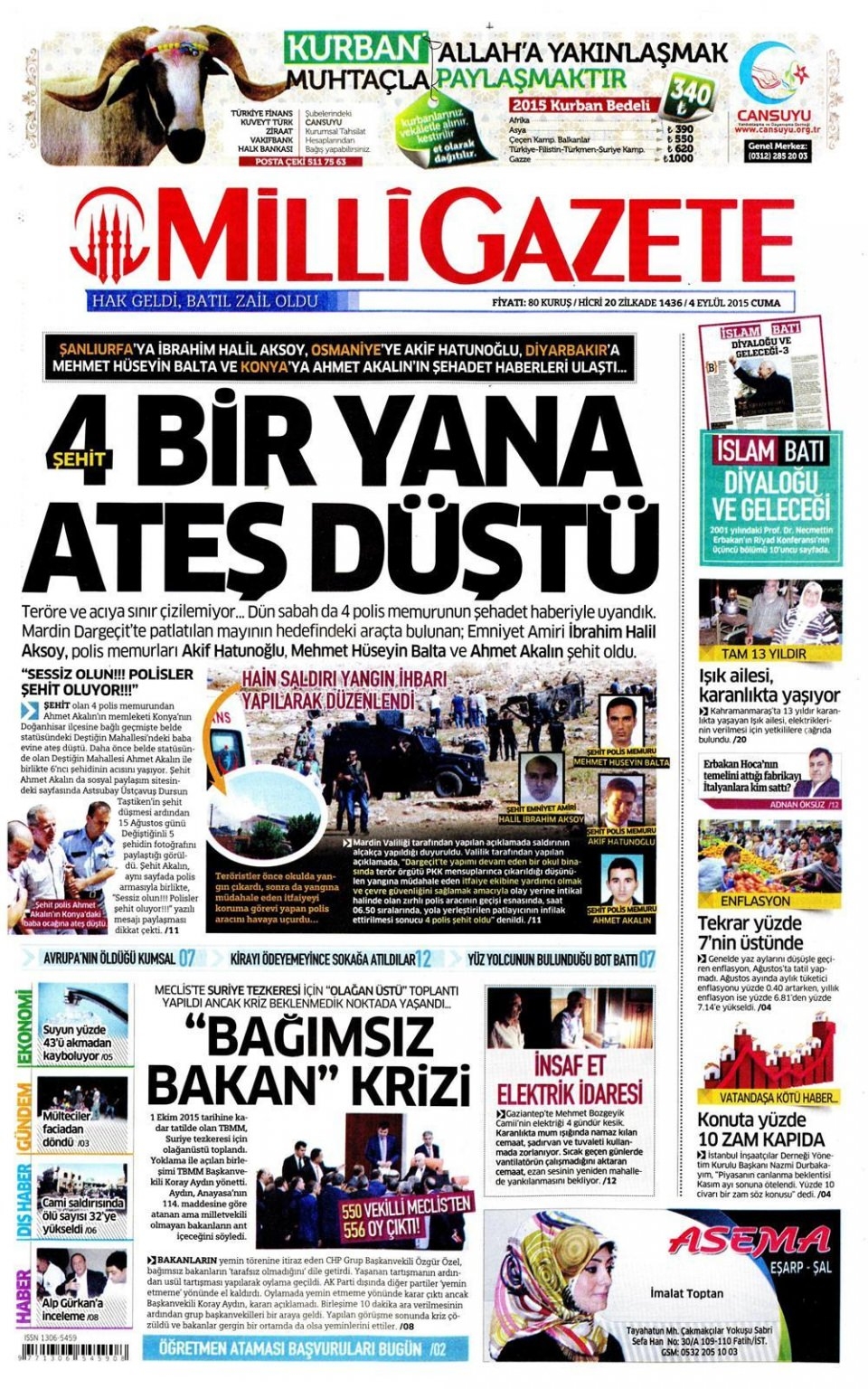 4 Eylül 2015 gazete manşetleri 11