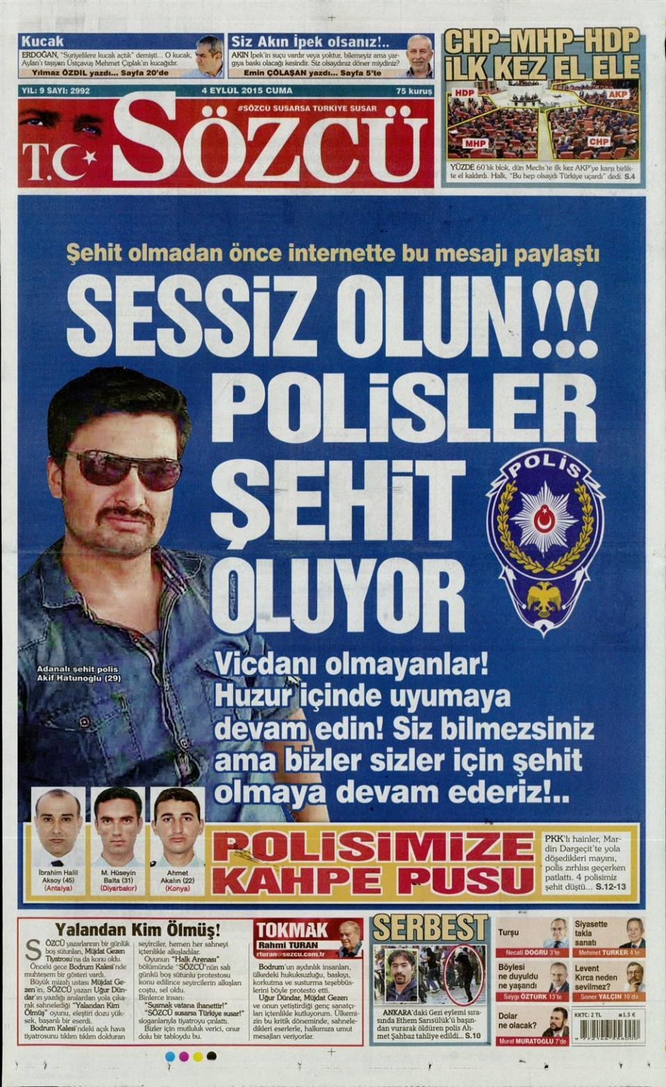 4 Eylül 2015 gazete manşetleri 17