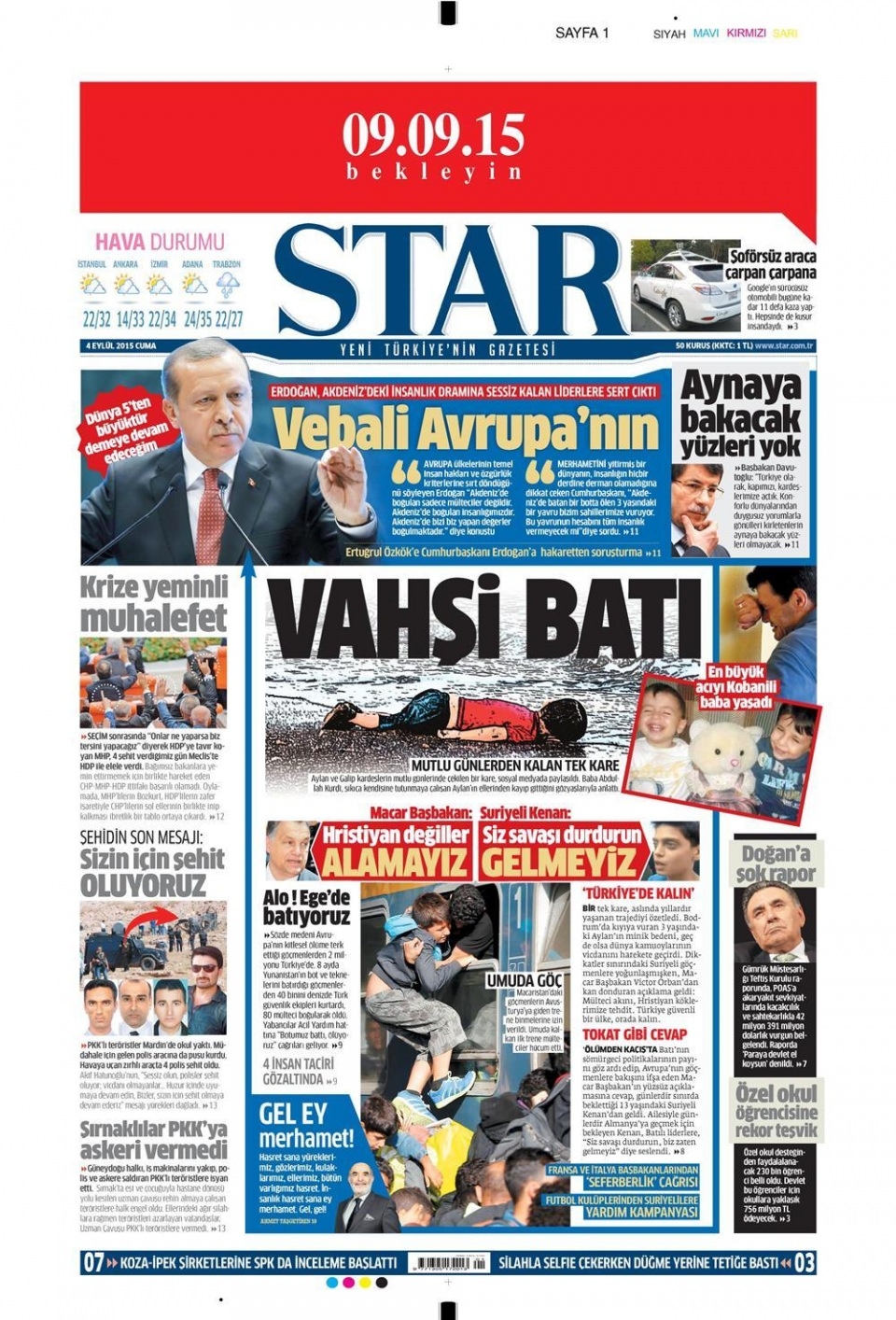 4 Eylül 2015 gazete manşetleri 18