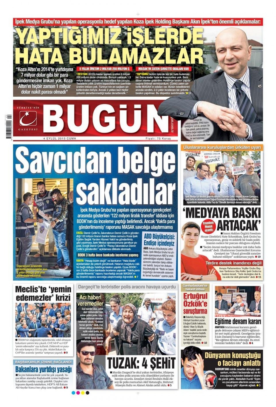 4 Eylül 2015 gazete manşetleri 2
