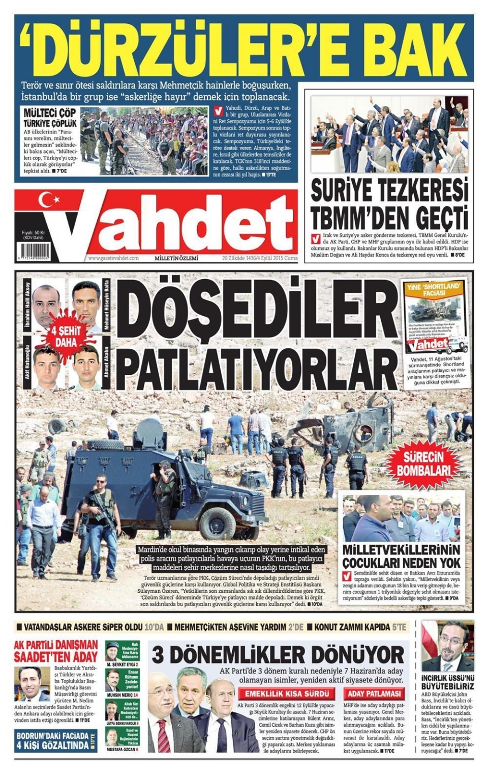 4 Eylül 2015 gazete manşetleri 22