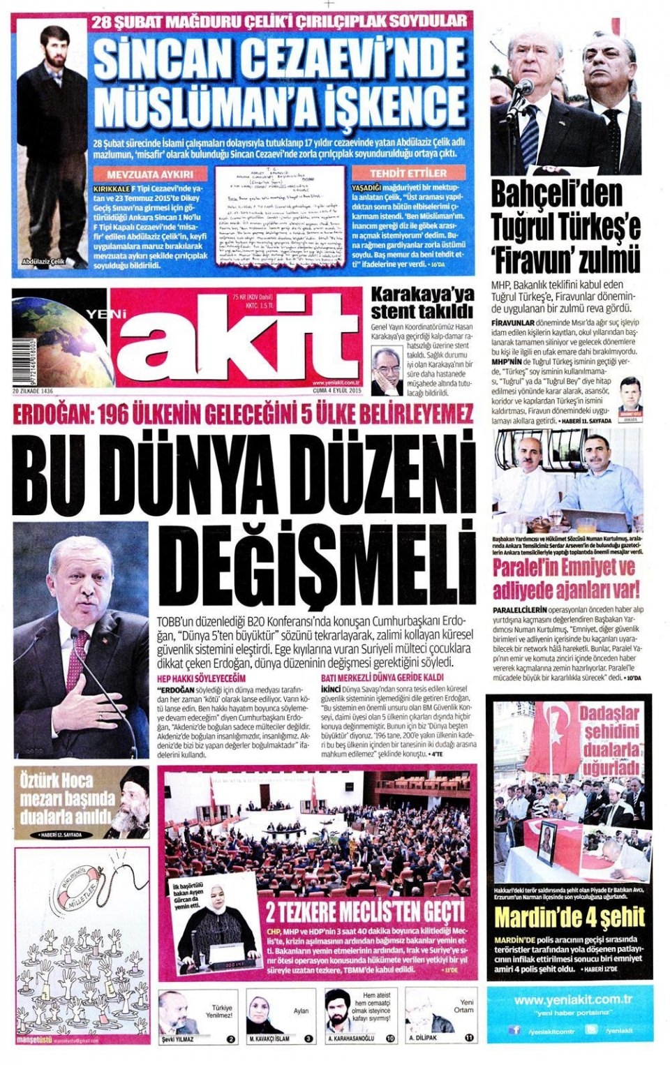 4 Eylül 2015 gazete manşetleri 23