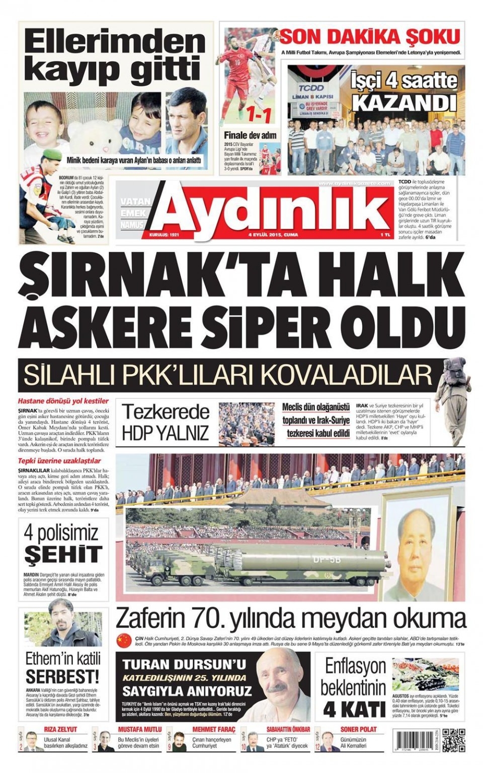4 Eylül 2015 gazete manşetleri 31