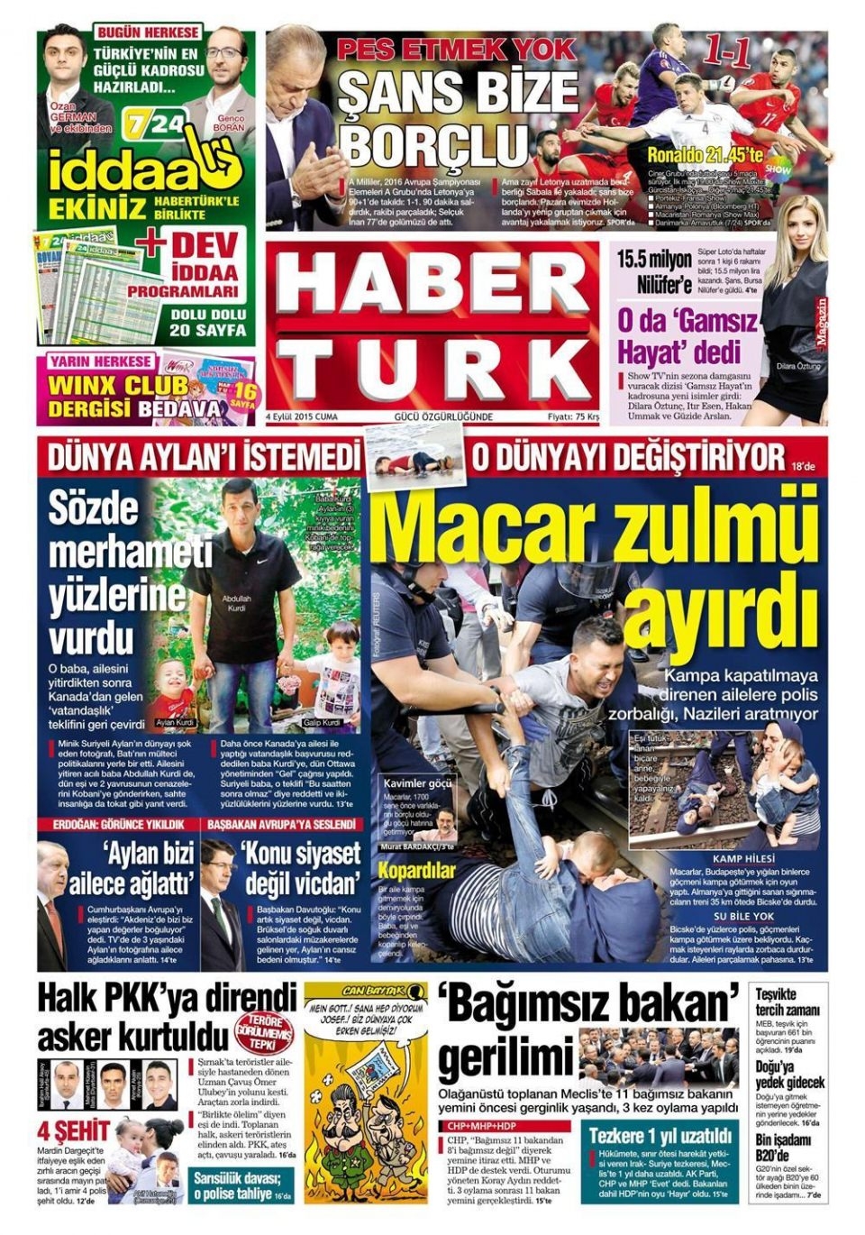 4 Eylül 2015 gazete manşetleri 7