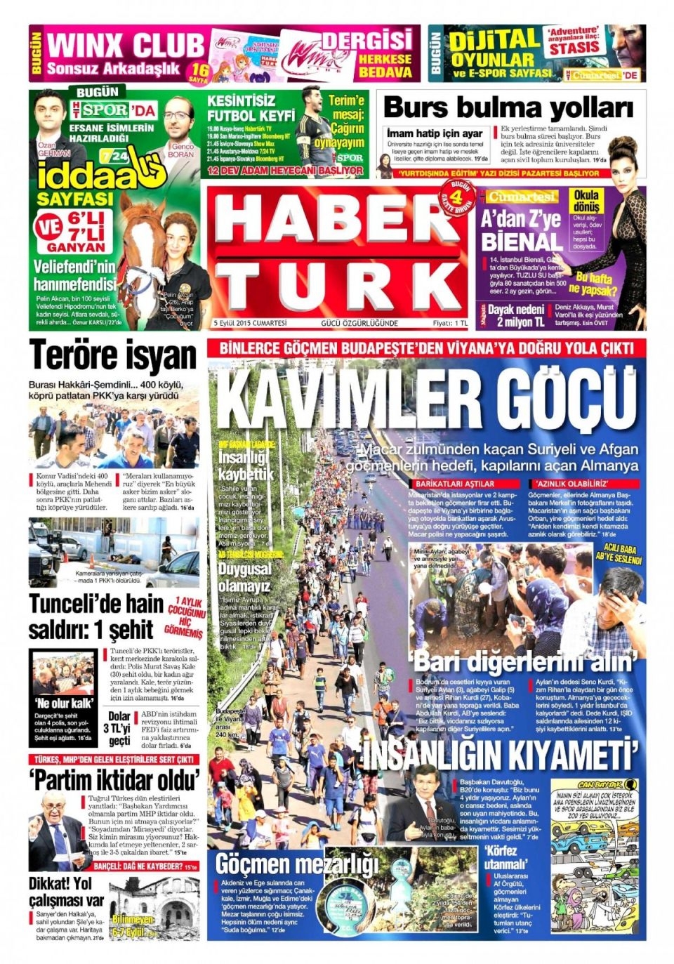 5 Eylül 2015 Cumartesi gününün gazete manşetleri 10