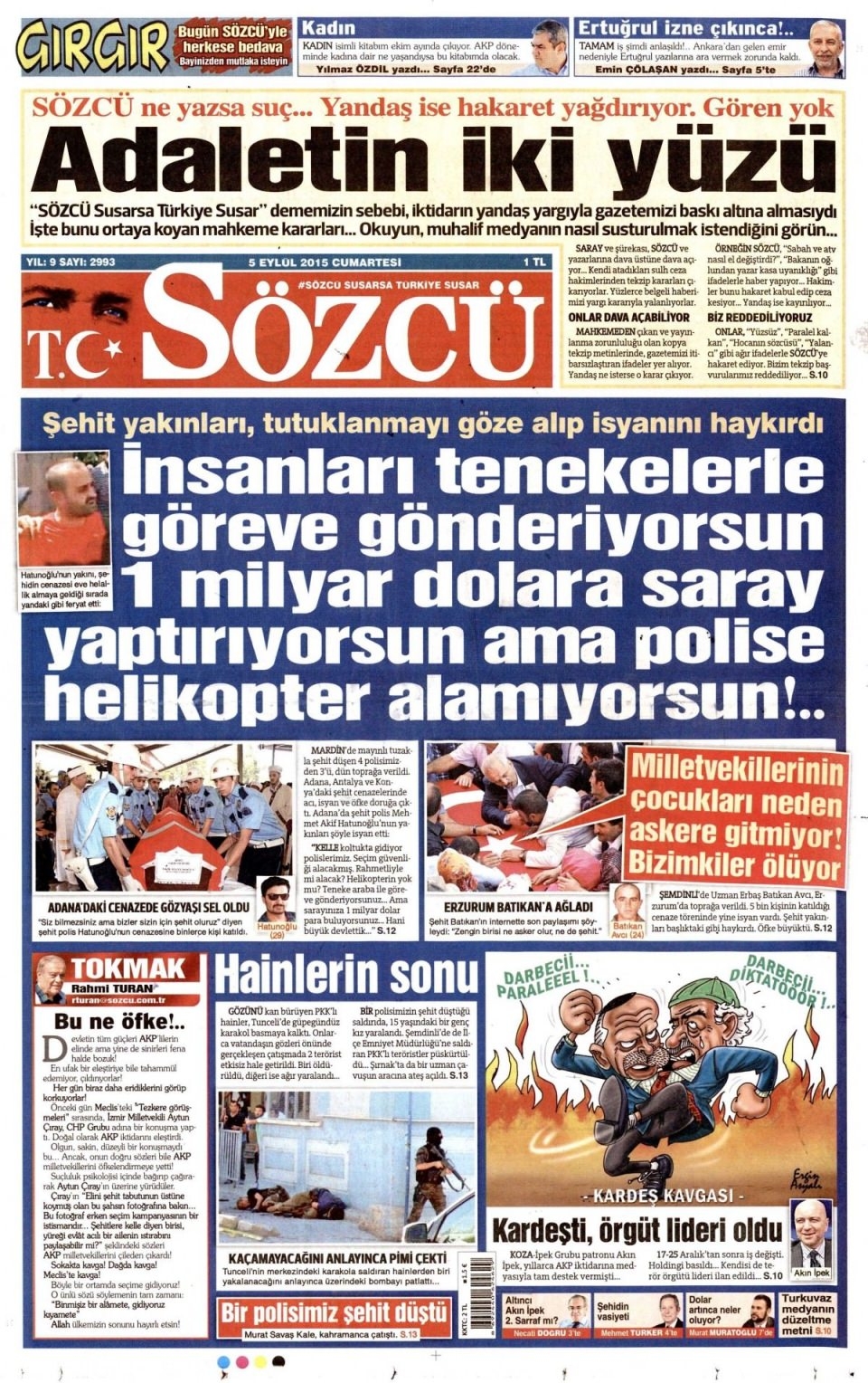 5 Eylül 2015 Cumartesi gününün gazete manşetleri 11