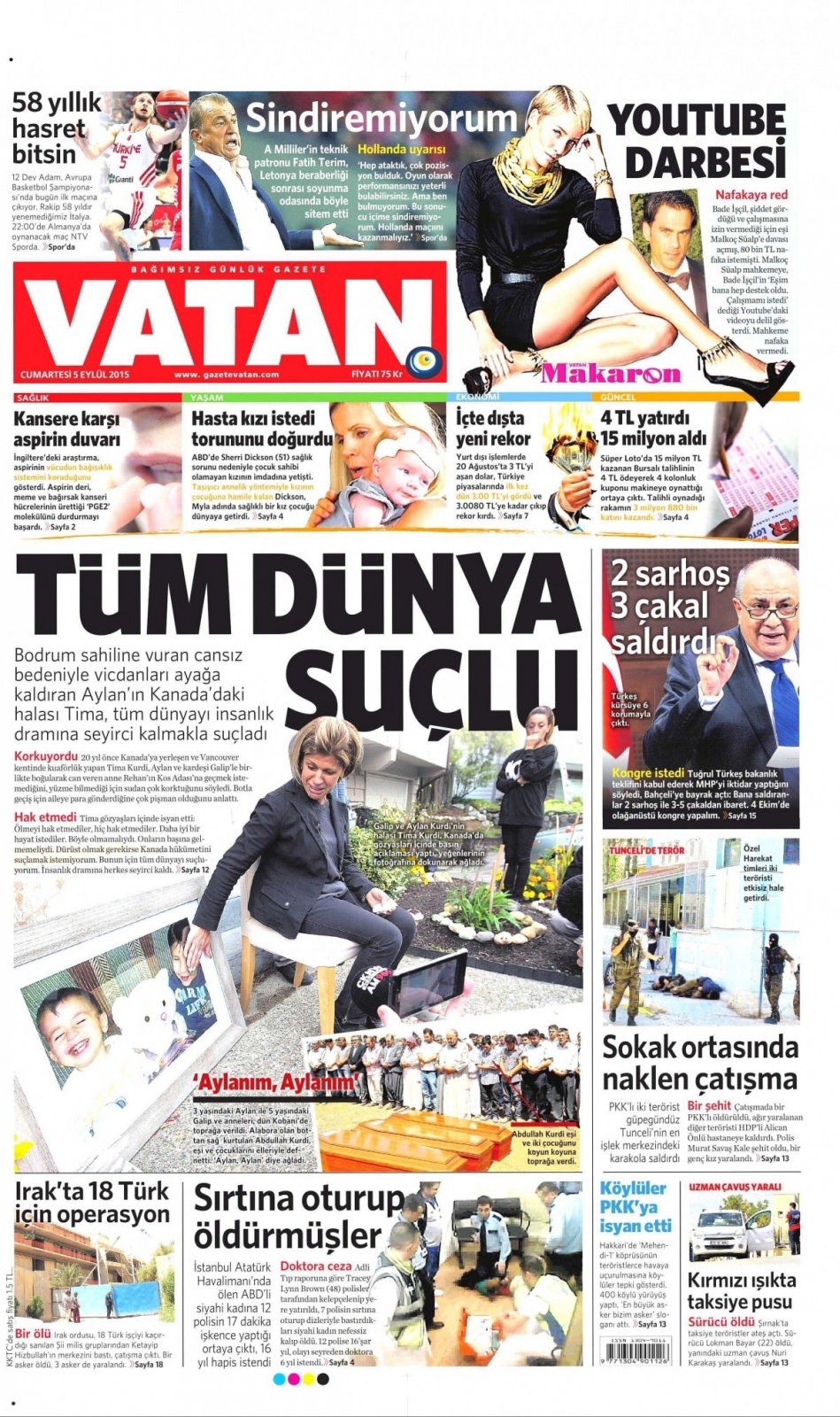 5 Eylül 2015 Cumartesi gününün gazete manşetleri 12