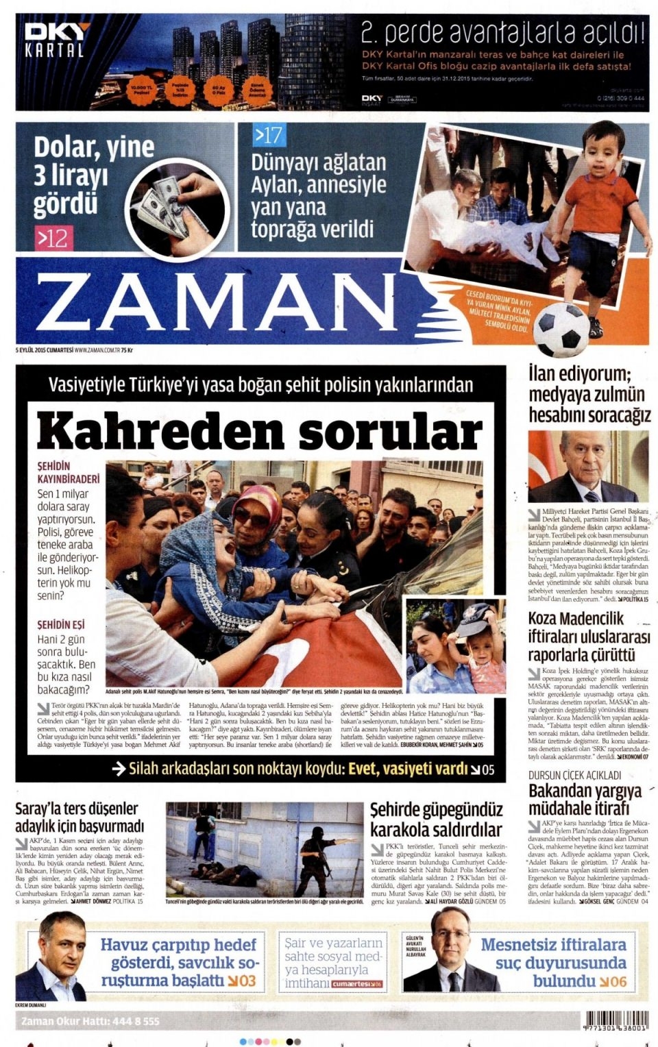 5 Eylül 2015 Cumartesi gününün gazete manşetleri 13