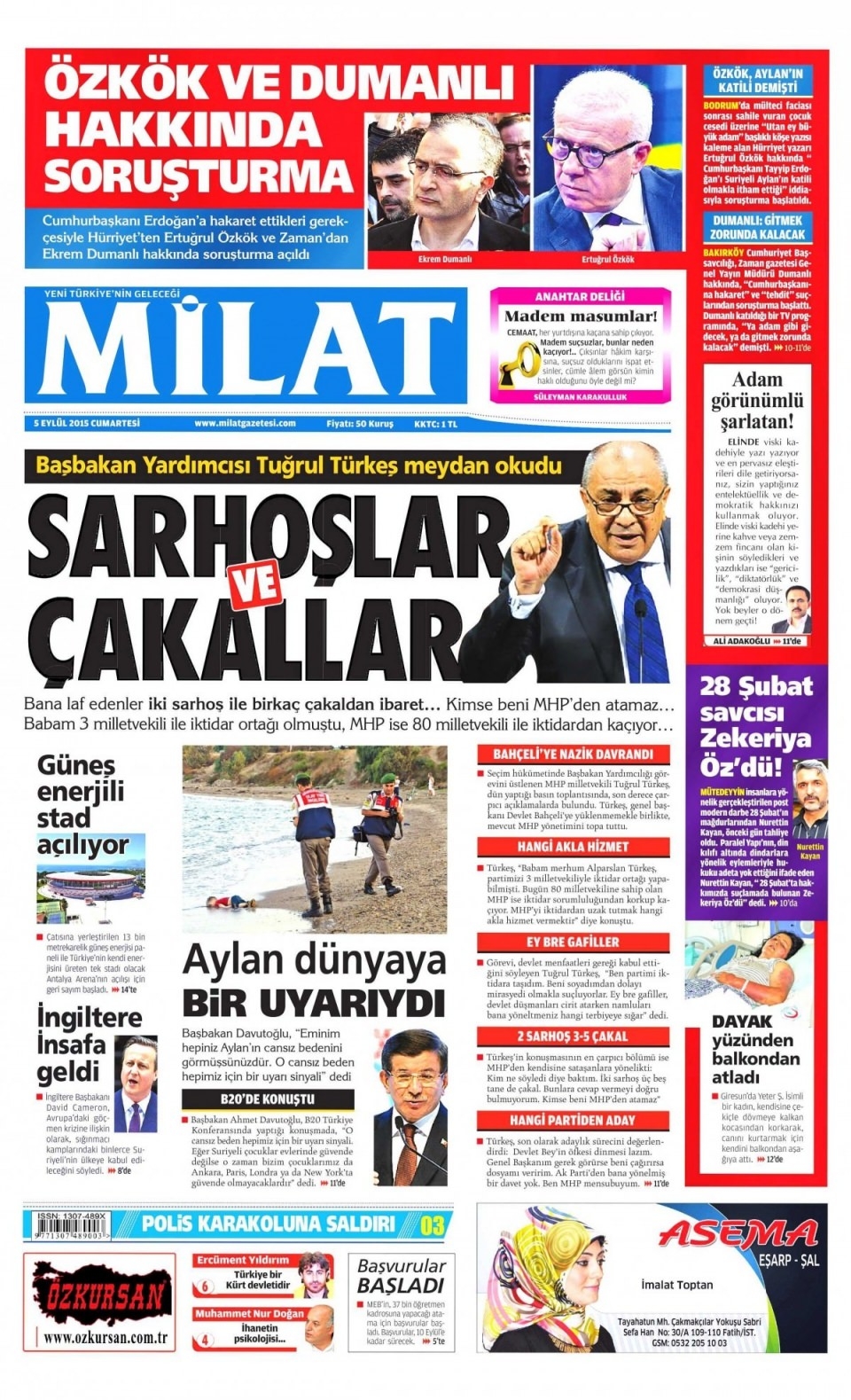 5 Eylül 2015 Cumartesi gününün gazete manşetleri 14