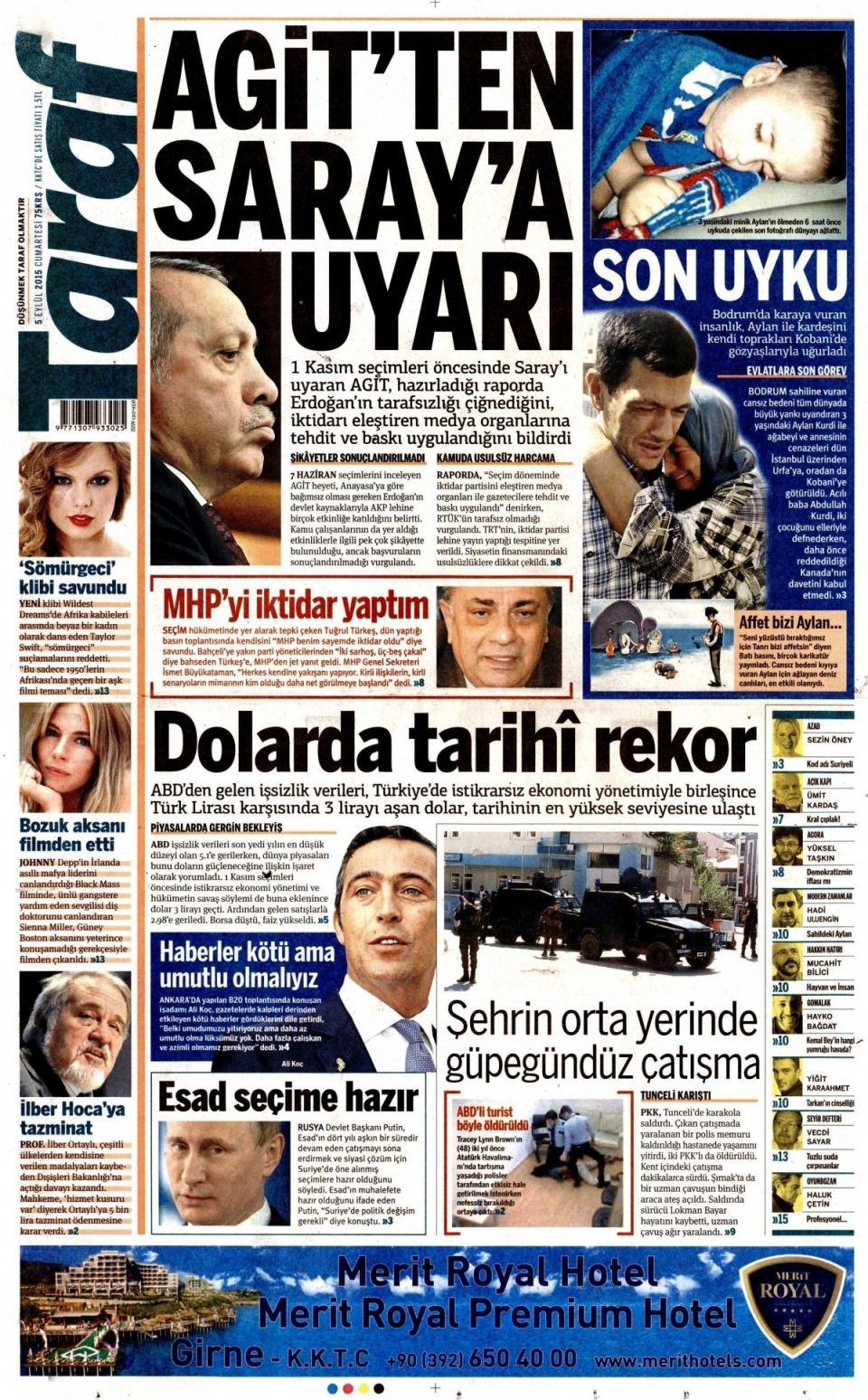 5 Eylül 2015 Cumartesi gününün gazete manşetleri 15