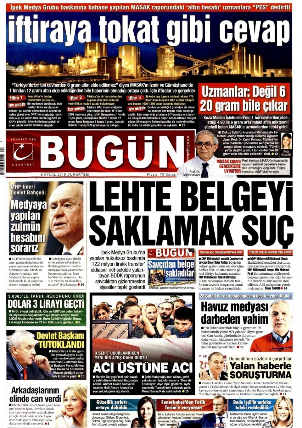 5 Eylül 2015 Cumartesi gününün gazete manşetleri 17