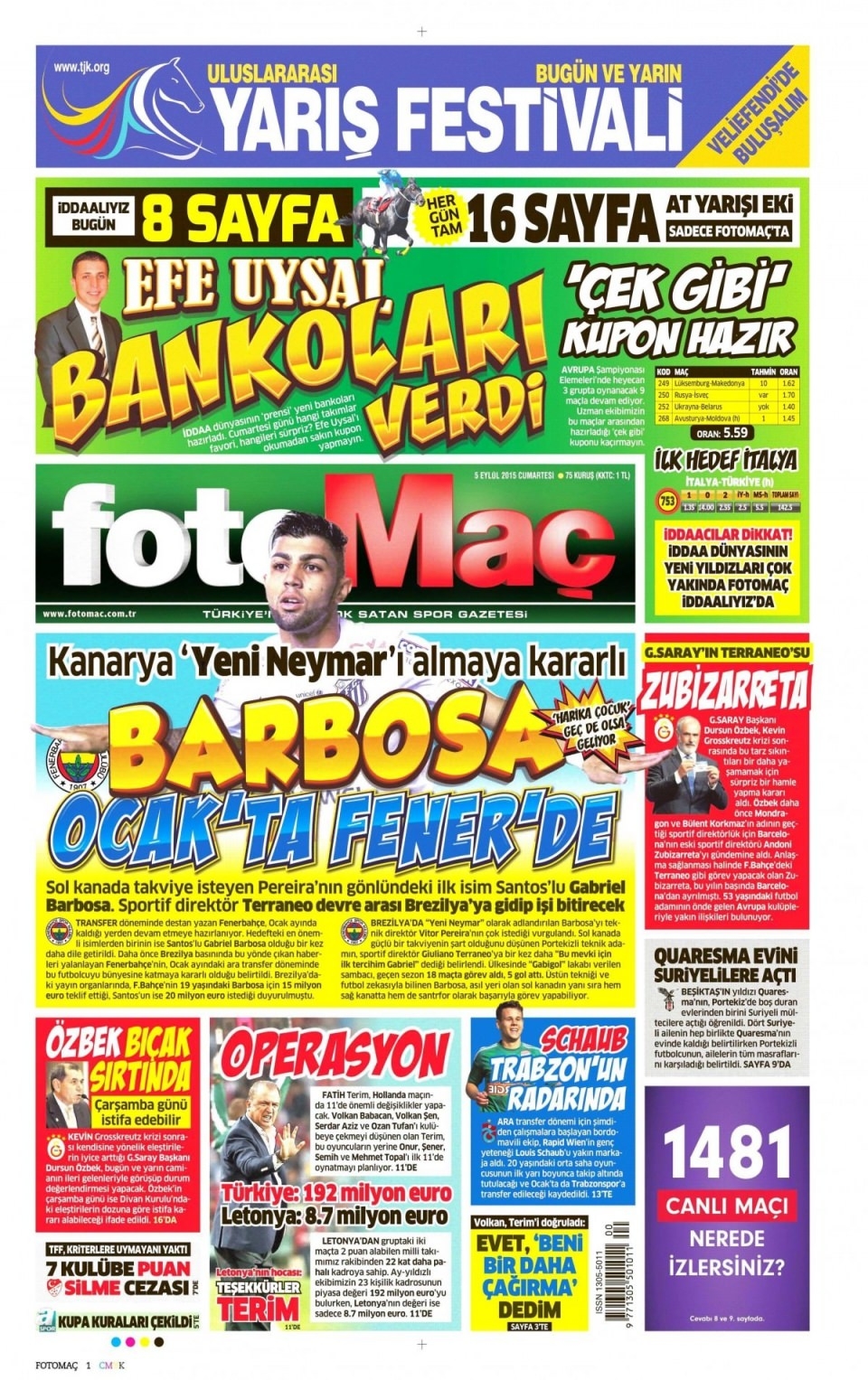 5 Eylül 2015 Cumartesi gününün gazete manşetleri 18