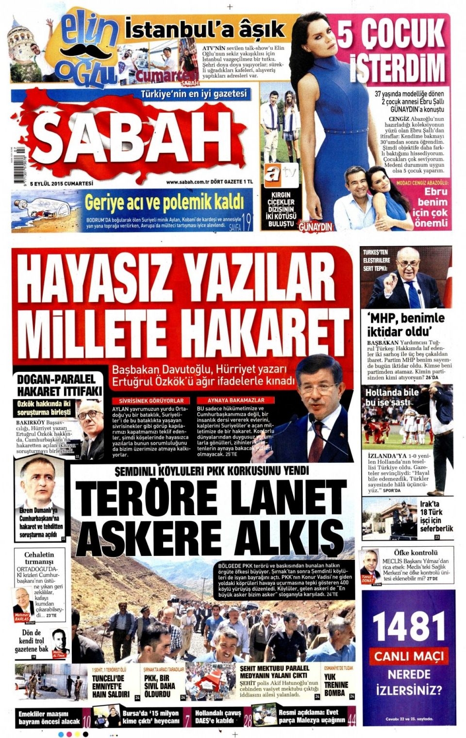 5 Eylül 2015 Cumartesi gününün gazete manşetleri 2
