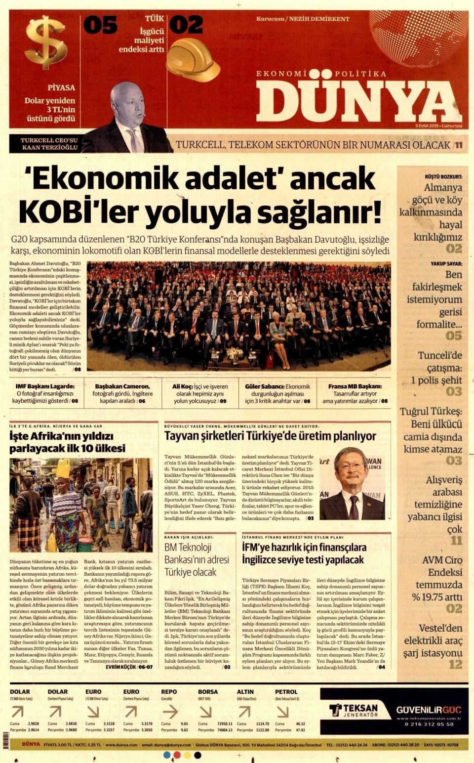 5 Eylül 2015 Cumartesi gününün gazete manşetleri 21