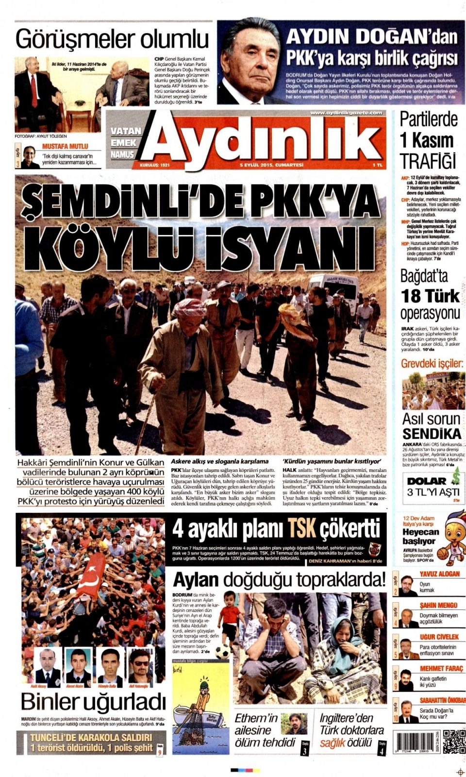 5 Eylül 2015 Cumartesi gününün gazete manşetleri 22