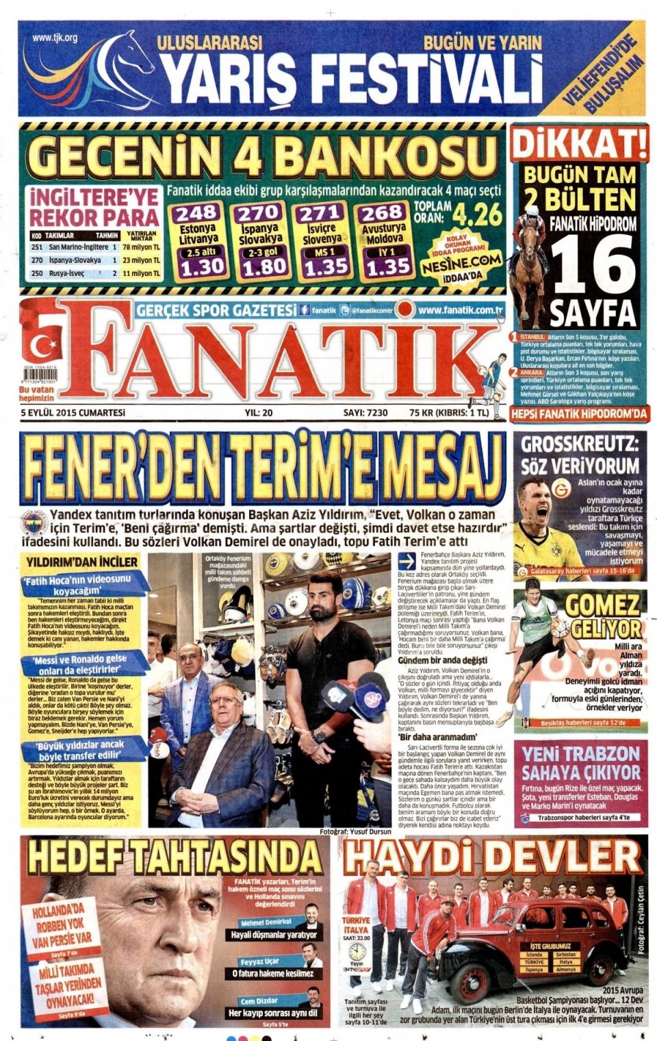 5 Eylül 2015 Cumartesi gününün gazete manşetleri 24