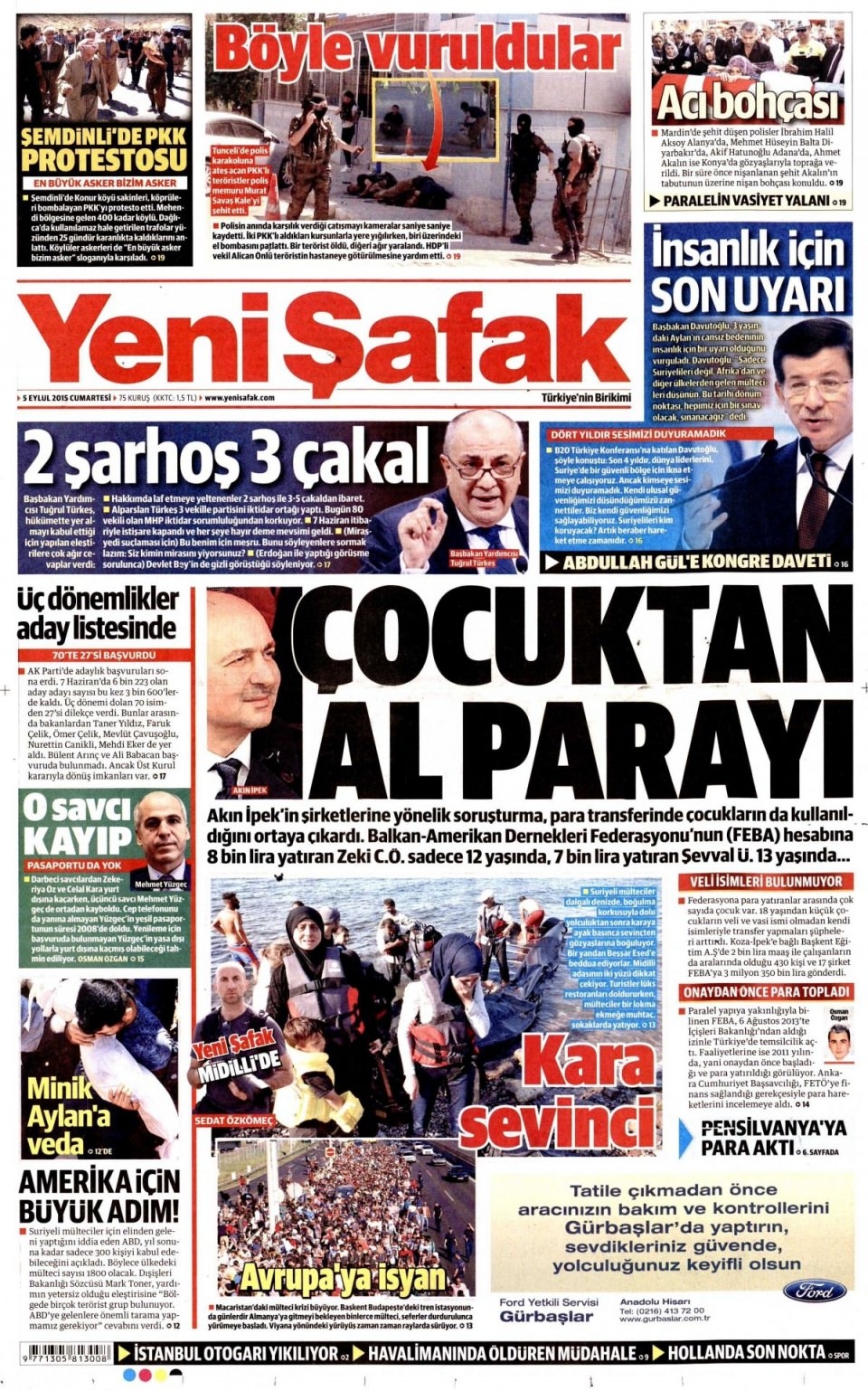 5 Eylül 2015 Cumartesi gününün gazete manşetleri 25