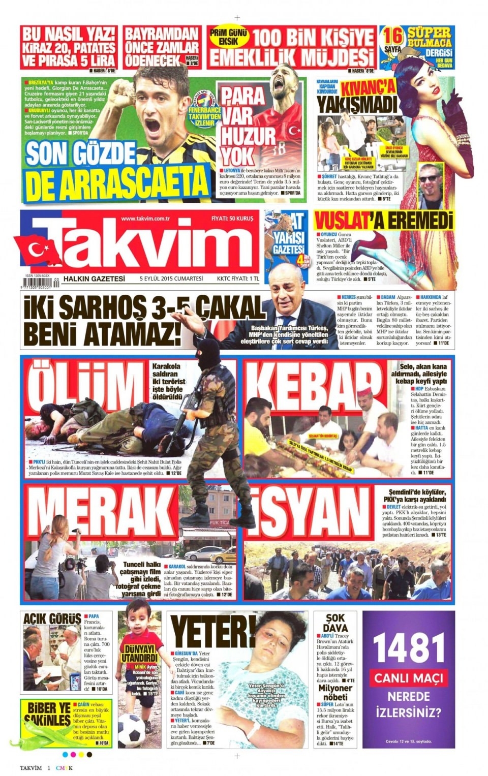 5 Eylül 2015 Cumartesi gününün gazete manşetleri 7