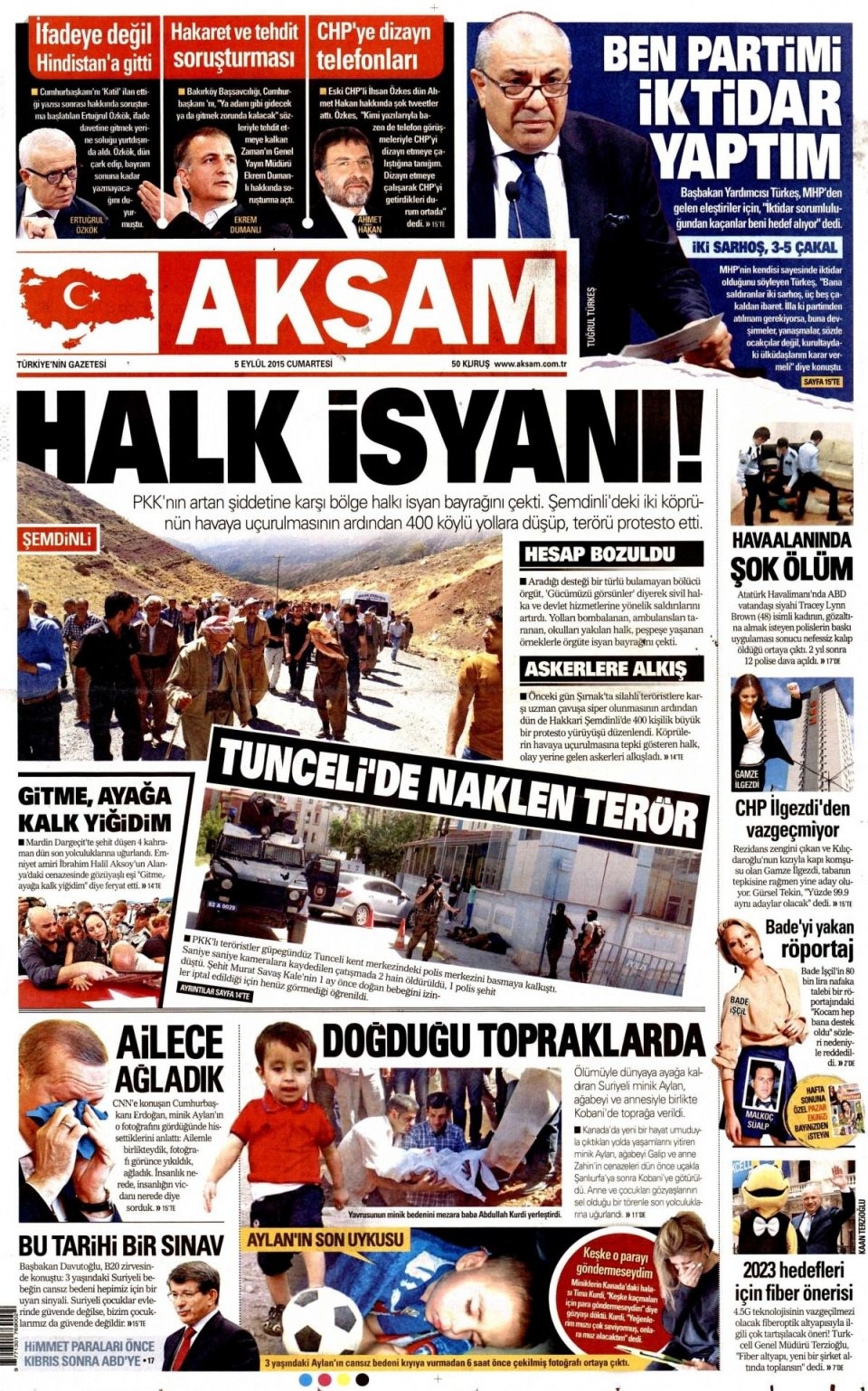 5 Eylül 2015 Cumartesi gününün gazete manşetleri 9