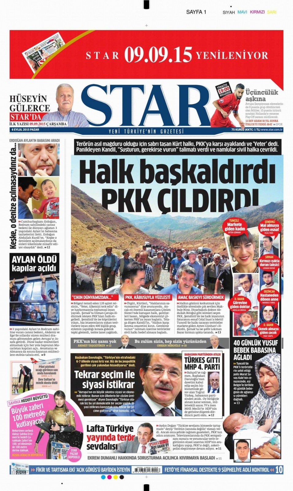 6 Eylül 2015 Pazar gününün gazete manşetleri 1