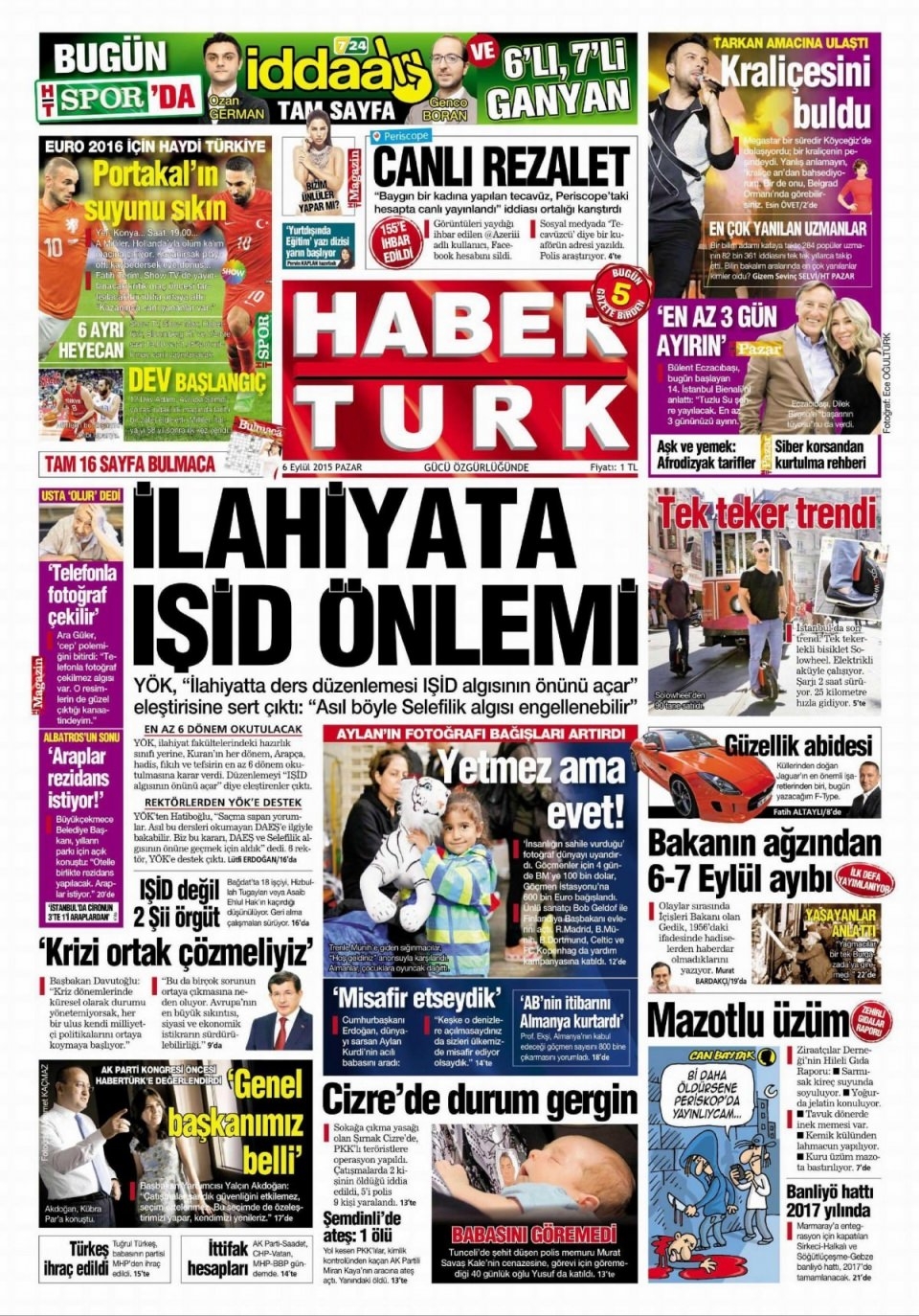 6 Eylül 2015 Pazar gününün gazete manşetleri 11
