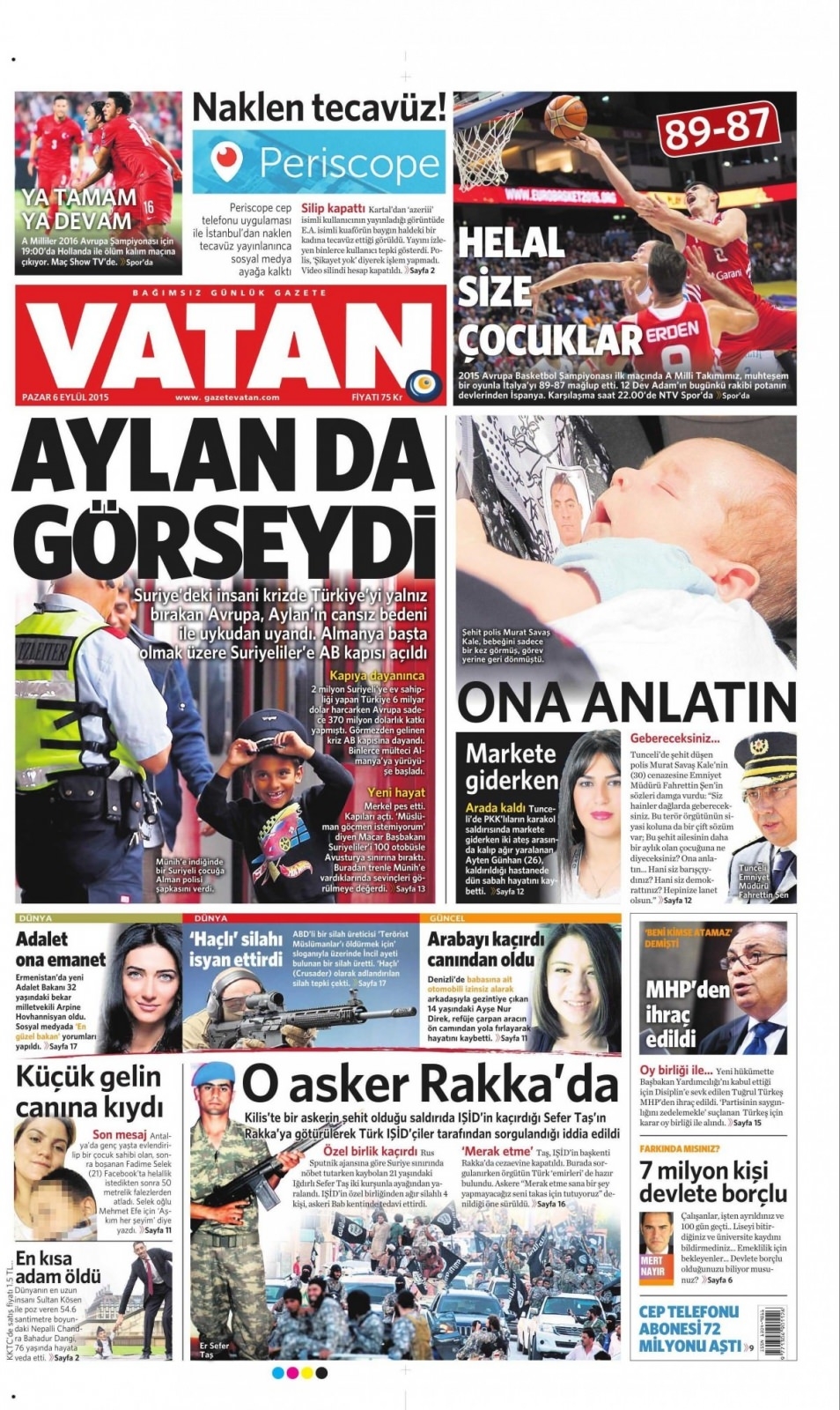 6 Eylül 2015 Pazar gününün gazete manşetleri 13