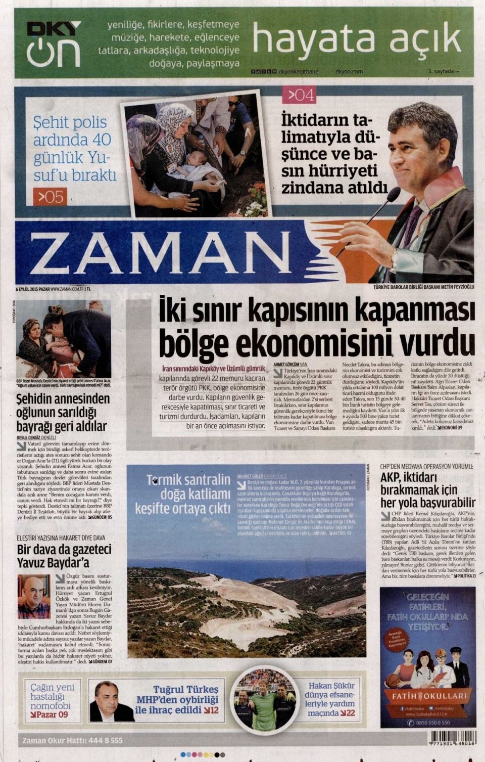 6 Eylül 2015 Pazar gününün gazete manşetleri 14