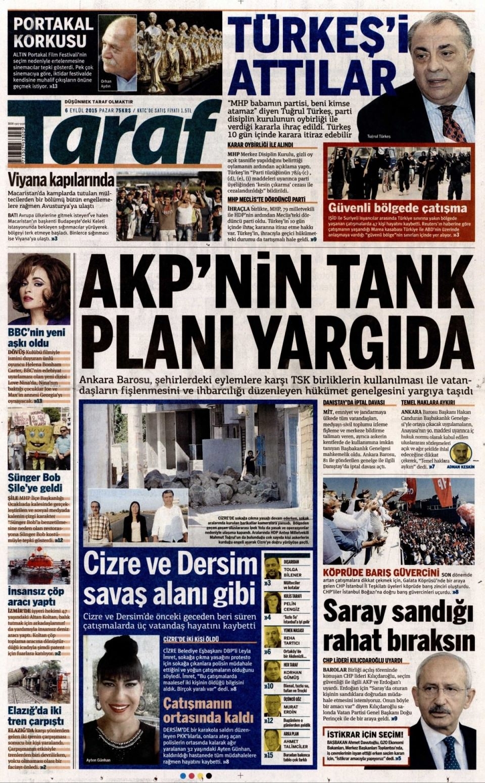 6 Eylül 2015 Pazar gününün gazete manşetleri 16