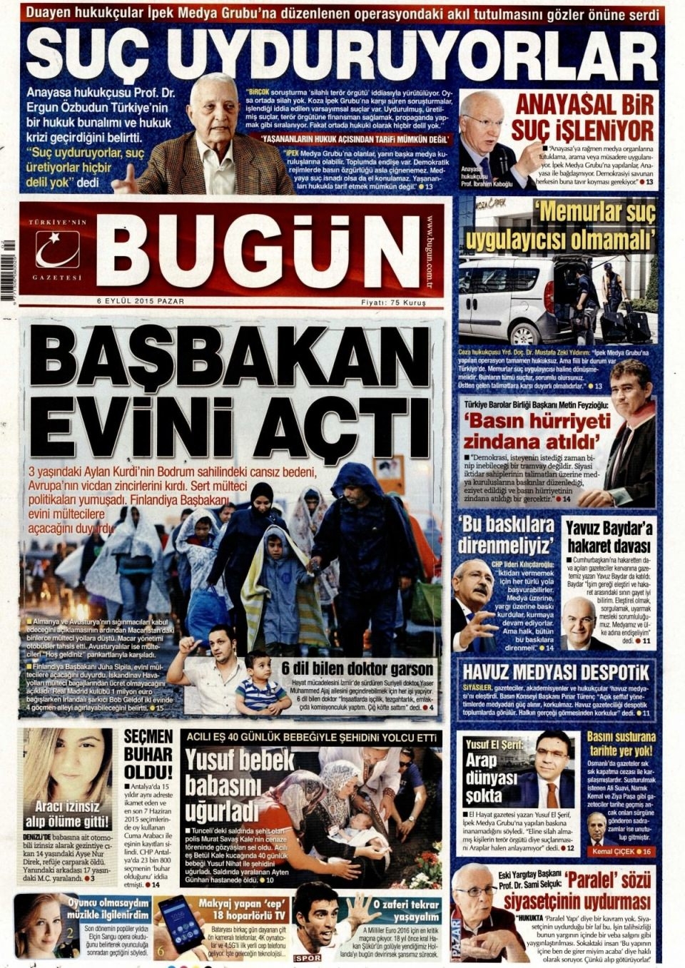 6 Eylül 2015 Pazar gününün gazete manşetleri 18