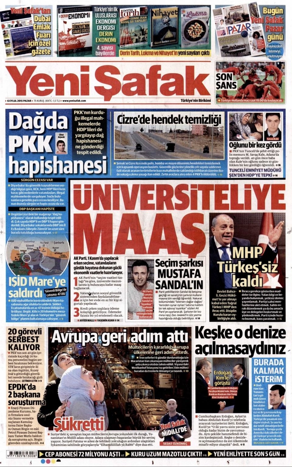 6 Eylül 2015 Pazar gününün gazete manşetleri 2
