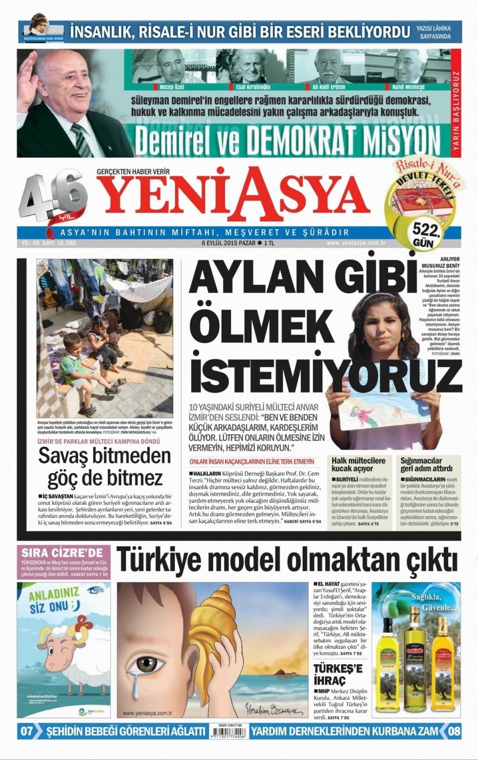 6 Eylül 2015 Pazar gününün gazete manşetleri 22