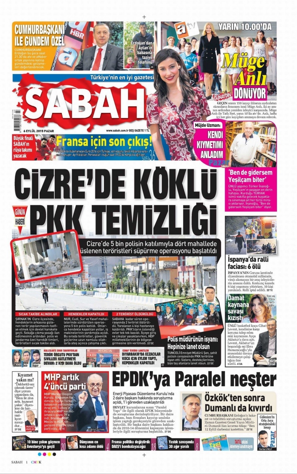 6 Eylül 2015 Pazar gününün gazete manşetleri 3