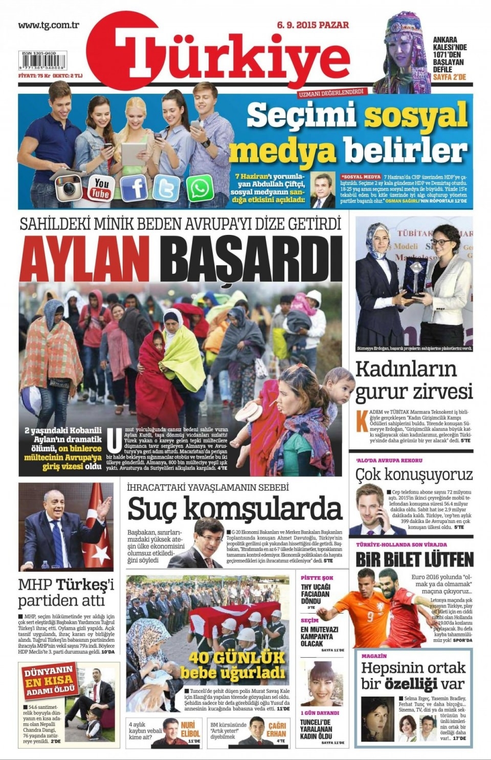 6 Eylül 2015 Pazar gününün gazete manşetleri 5