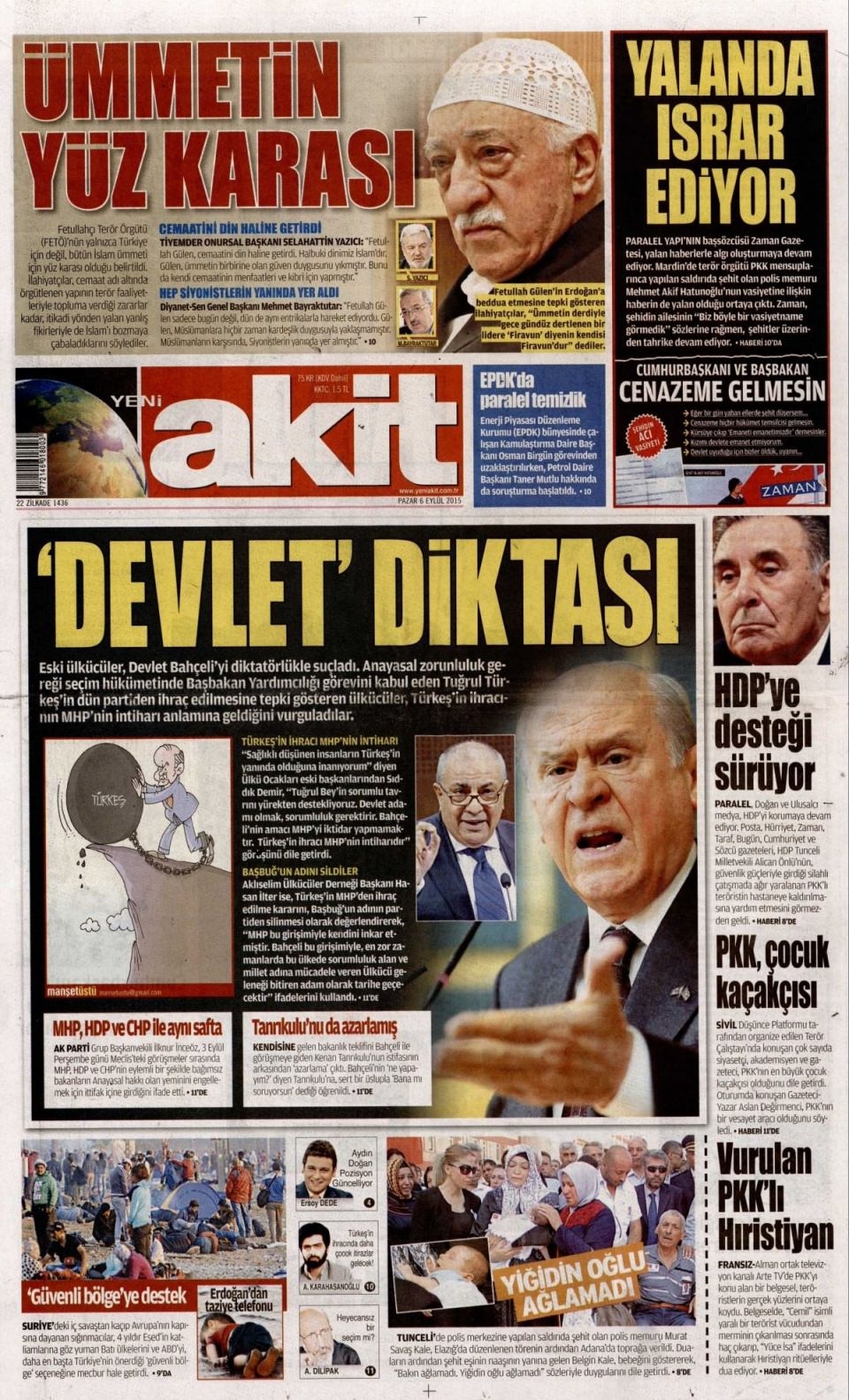 6 Eylül 2015 Pazar gününün gazete manşetleri 6