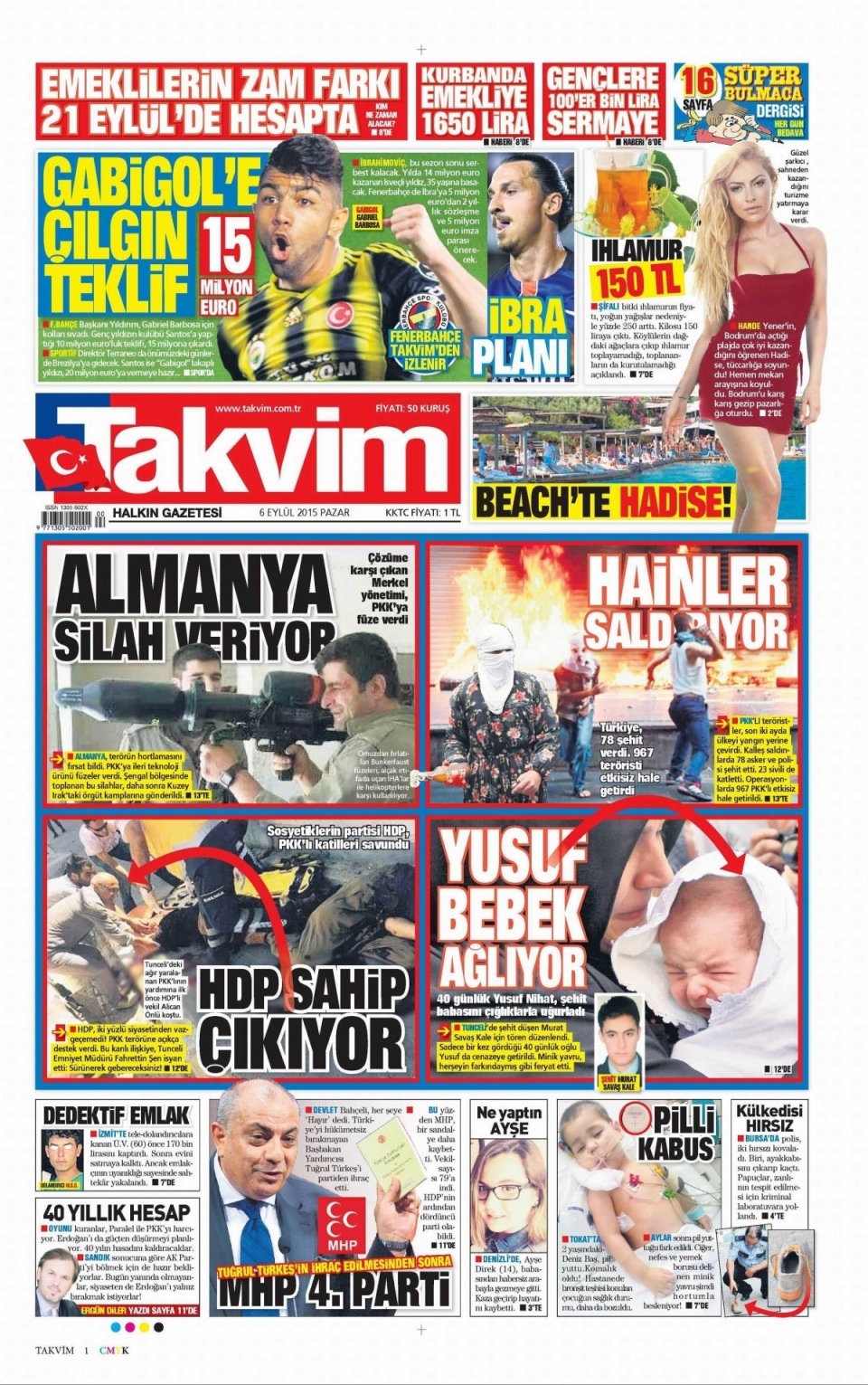 6 Eylül 2015 Pazar gününün gazete manşetleri 8