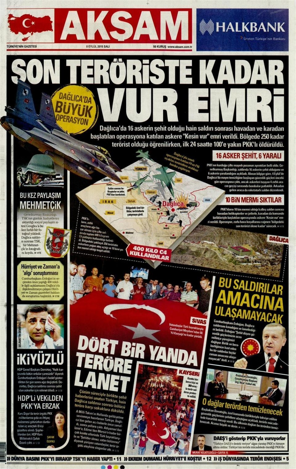 8 Eylül 2015 gazete manşetleri 1