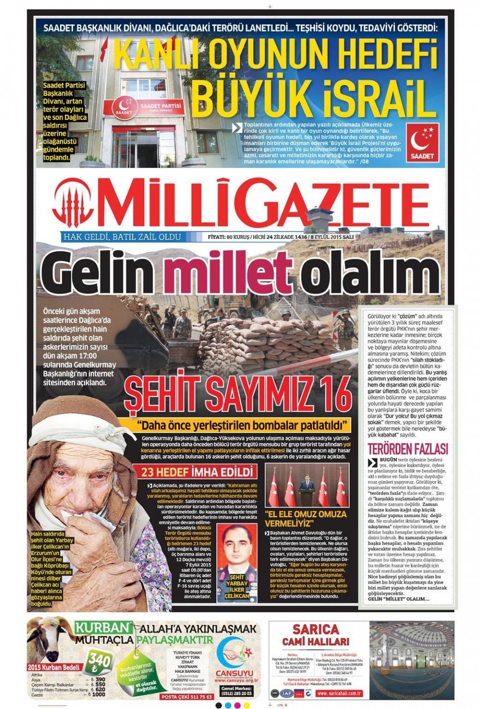 8 Eylül 2015 gazete manşetleri 12