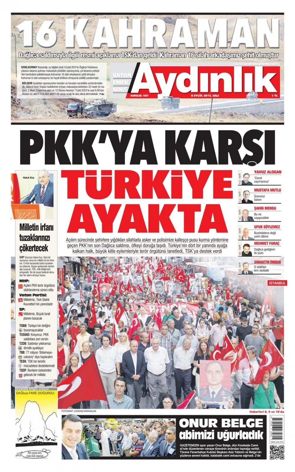 8 Eylül 2015 gazete manşetleri 2